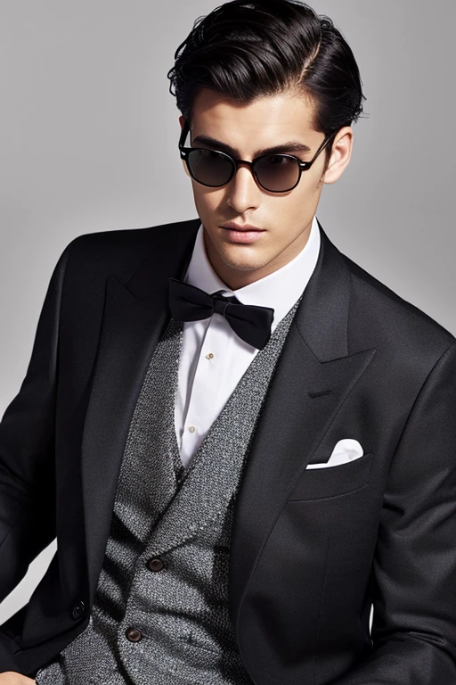 Elegant man, youth, Wearing a suit and choosing new clothes, realistic picture, black hair, no beard，sunglasses，stylish，boutique