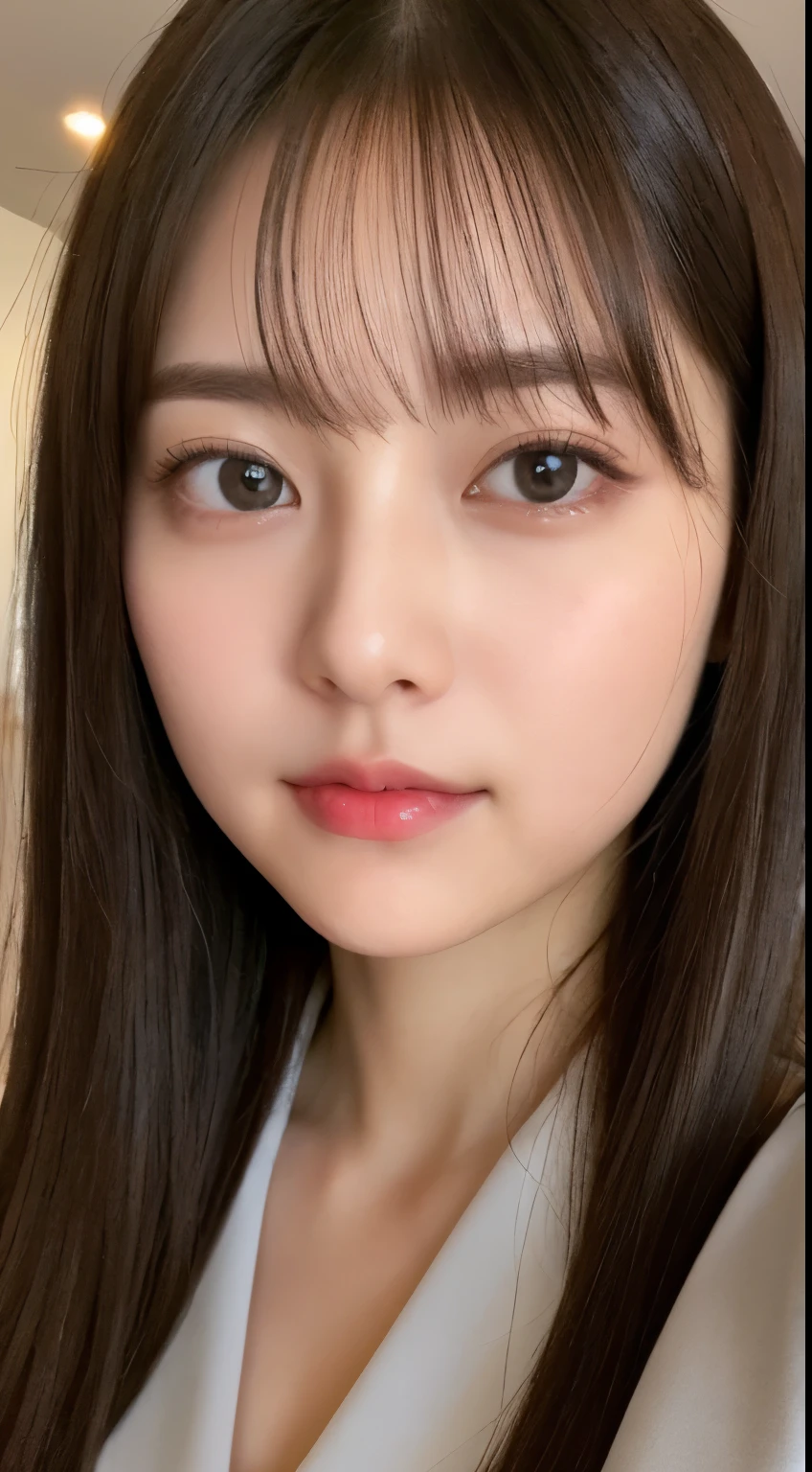 ((highest quality、8K、masterpiece:1.5))、one girl、(unhealthy face)、(letter to)、dull bangs、(lots of bangs:1.4)、(Full body Esbian:1.4)、(symmetrical face)、highly detailed face、super detailed mouth、detailed eye、Fine ears、slim face、(Self snap:1.4)、(off shoulder)、(armpit)、(look up)、(From above)、(straight long hair、Ahoge:1.3)、(upper eye)、background is blurry、(Formal suit:1.3)、lip gloss、(Hotel)、(natural soft light:1.3)、