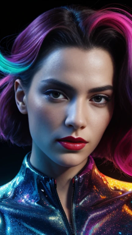 fantasic nature, ultra detail, ultra realism, hyper realistic, 90s, furrowed, vibrant holographic gradient, adventurecore, argon flash, photopainting, femme fatale, red lips, Professional Photography, Award Winning Photoshoot, Hyper-Realistic, Canon 1DX Mark III, 35mm, f/8