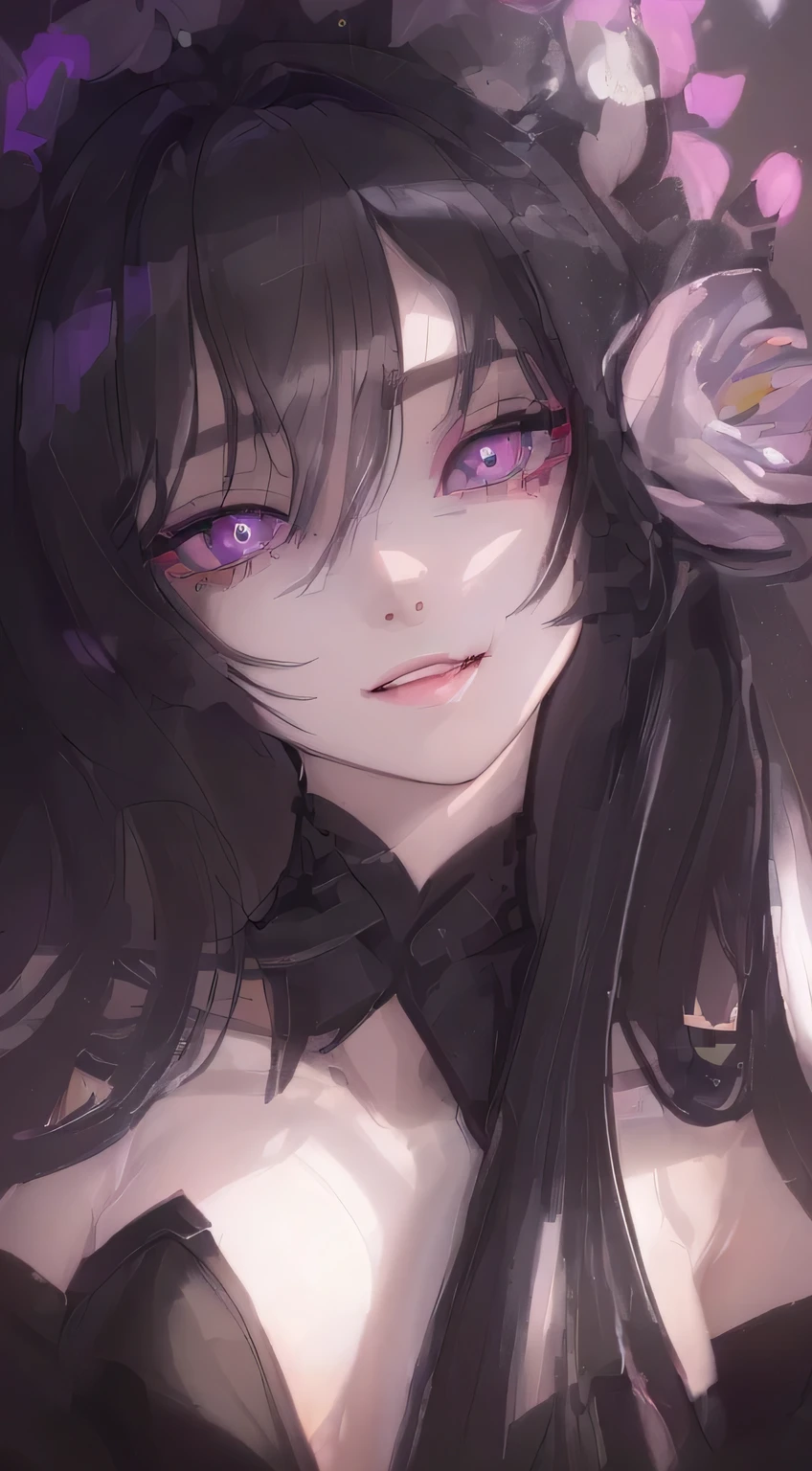 masterpiece, best quality, illustration, black sax, Yandere sadistic smile, seductive black dress, 1 woman, gorgeous, (dynamic lighting: 1.2), cinematic lighting, delicate facial features, detailed eyes, sharp pupils, realistic pupils, depth of field, bokeh, sharp focus, (very detailed, blooming, light: 1.4), many small gems