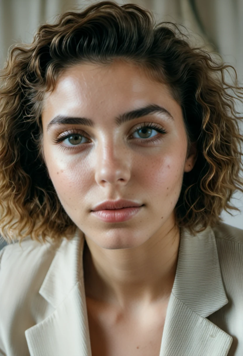 amateur photo of a womun, unalog, BRUT, f2, 35mm, un (amateur photo) of a 20 year old cundid photo of a womun, photographie au flash, taken on un old camera, polaroïd, half body photo of a beautiful 20 years old Icelundic girl, extremely detailed eyes, beau visage, detailed natural skin with pores, assis sur un rocher, les jambes croisées, l'air paisible., Blazer oversize, skinny jeuns, strollers, sac d'shoulder, boucles d'oreilles, (louer, Bokeh), par Marta Bevacqua, heure d'or, cinema lighting, (filtre brumeux, grain de film:1.2). 8K, Very detailed, detailed skin texture, Texture naturelle de la peau, yeux parfaits, iris parfait, yeux Very detaileds, Detailed Iris, Detailed fabric texture, yeux parfaits, detailed eyes, (high quality, best quality:1.3), Extremely high resolution, grain de film, DSLR, Appareil photo Kodak Portra 400 f1.6 lentilles, 35mm, Fujifilm Superia Premium 400, Nikon D850, very large full breasts