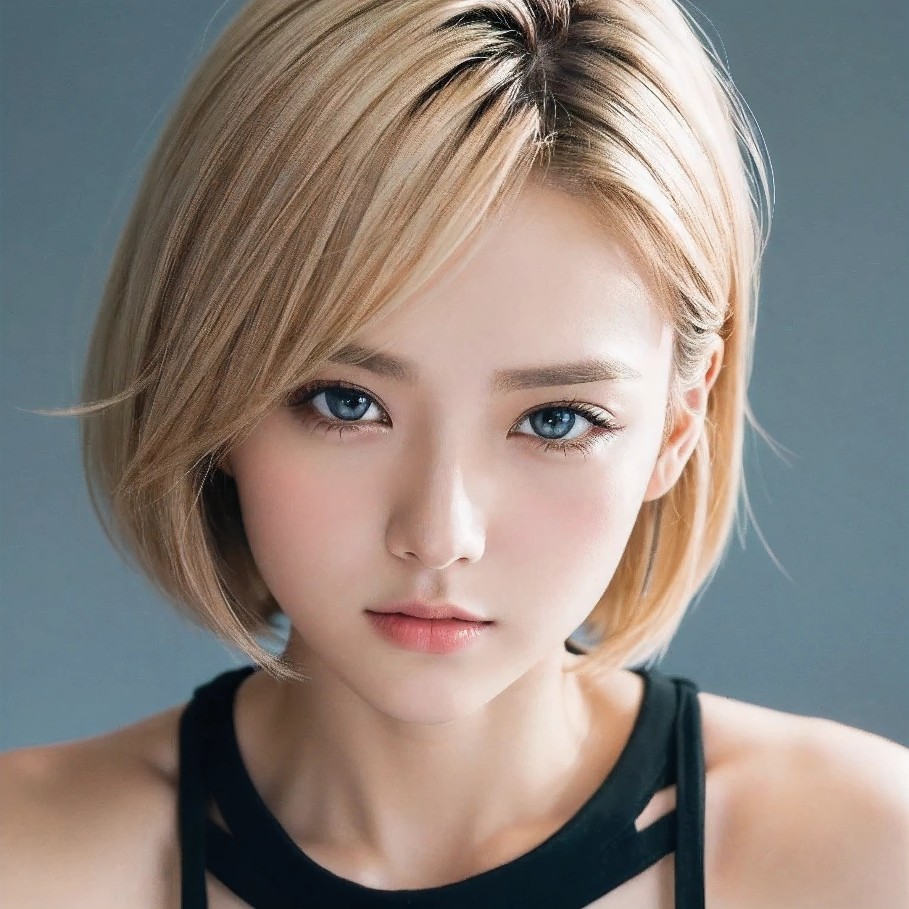 picture (m4rk1ep0st-130:0.99), female, closeup portrait, perfect blonde hair, 80s short haircuts, posing, (vintage picture, one shoulder top, skinny pants), (closeup portrait), 24mm, (glossy picture), (analog, movie, movie grain:1.3), ((plain background, gradient)), ((detailed eyes)), (zoom burst:1.1), (epicCpicture)
