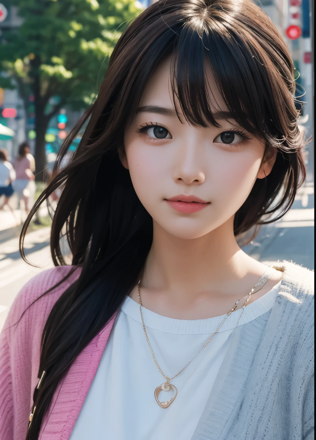 (highest quality:0.8),
(highest quality:0.8), perfect anime illustration, Extreme close-up portrait of a pretty woman walking in the city