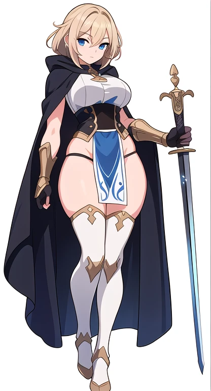 (((Best Quality))) , ((full body)), female, reference sheet, solo, (white background), holding staff or sword, gauntlets, thigh high, loin cloth only, cloak,