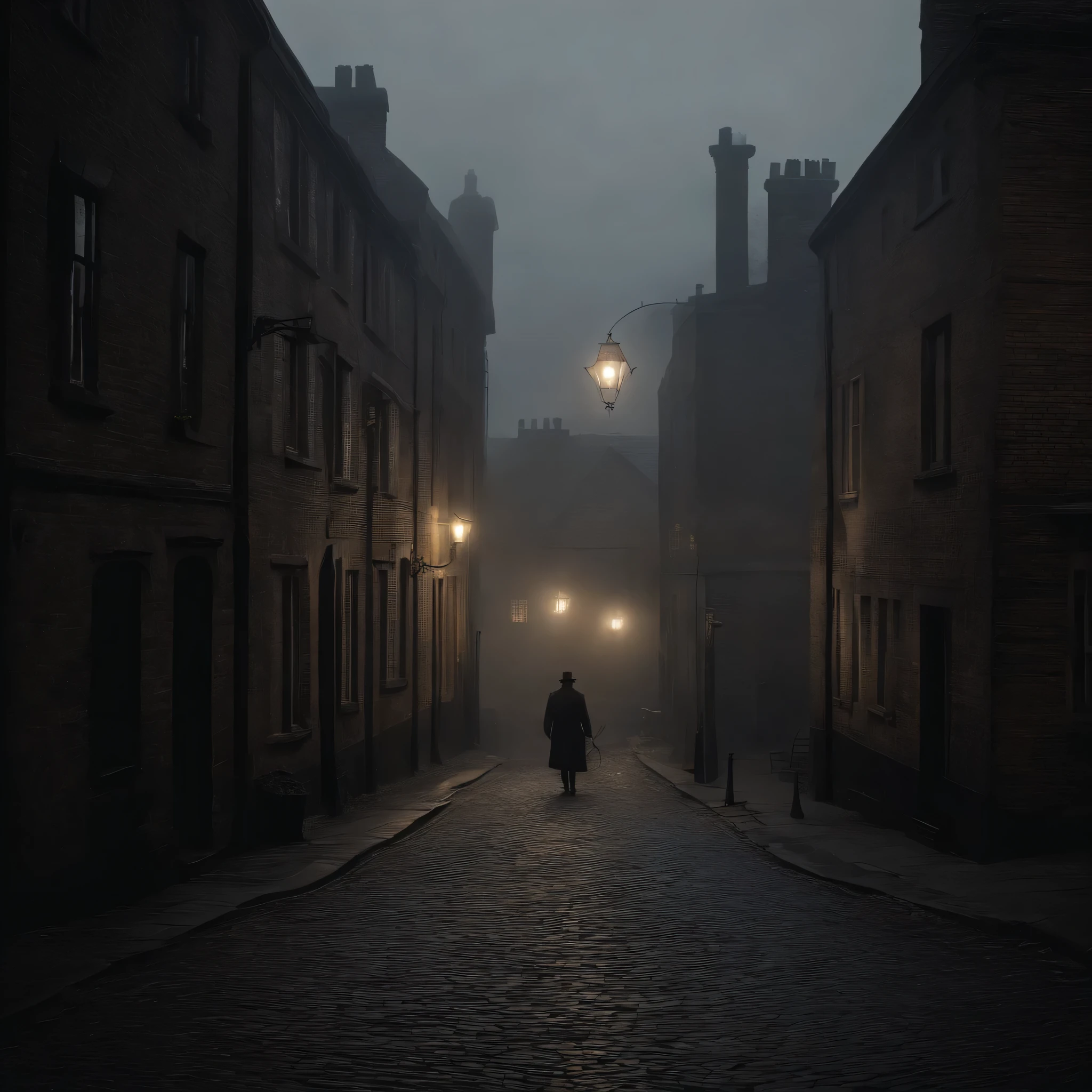 high quality, detailed illustration,stunning vintage style,best quality,ultra-realistic lighting,poignant,emotive,gloomy atmosphere,dusty cobblestone streets,dilapidated buildings,tattered clothing,weariness in the eyes,despair and sadness, lonliness,hopelessness,old gas lamps casting flickering light,foggy background,smoke rising from chimneys, Victorian architecture, ornate gates and railings,stone archways,iron lanterns,antique furniture,sombre color palette,dark and muted tones,overcast sky,towering shadows,poverty,poor and miserable life,city life in the Victorian era,destitution,making ends meet,hardships of the working class,lack of opportunities,worn-out shoes,thin and frail figure,longing for a better life,abandoned dreams.