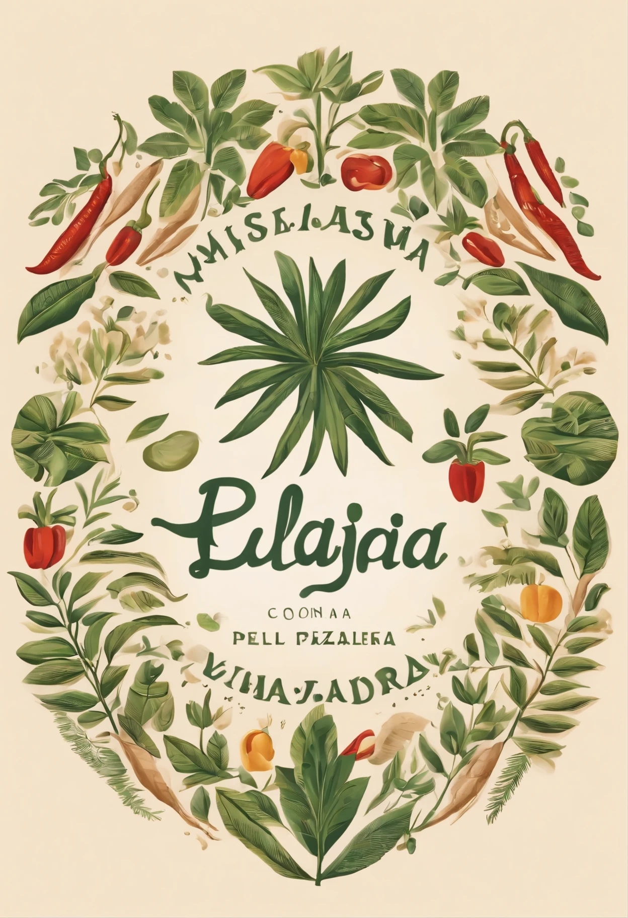 Um logo para a pizzaria "Aloha" with forest influences, rain and indigenous people could be:
A green circle representing the rainforest, com gotas de chuva caindo suavemente sobre ele. Inside the circle, uma fatia de pizza com uma borda em forma de folha e cobertura colorida, like peppers, abacaxi e cogumelos. No centro da fatia, a stylized indigenous symbol, like a mask or a feather, para representar a cultura local. Below the circle, o nome "Aloha" written in an organic and welcoming font, perhaps with details that resemble tree trunks or vines, completando a atmosfera natural e convidativa da pizzaria.