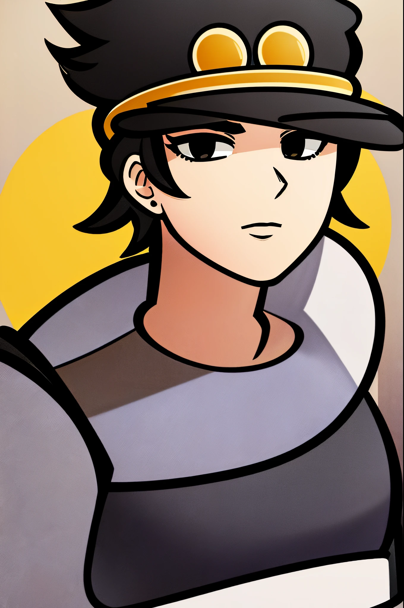 High Quality, Masterpiece, simple background, full body, black eyes, solid oval eyes, outline sprite kujo jotaro 