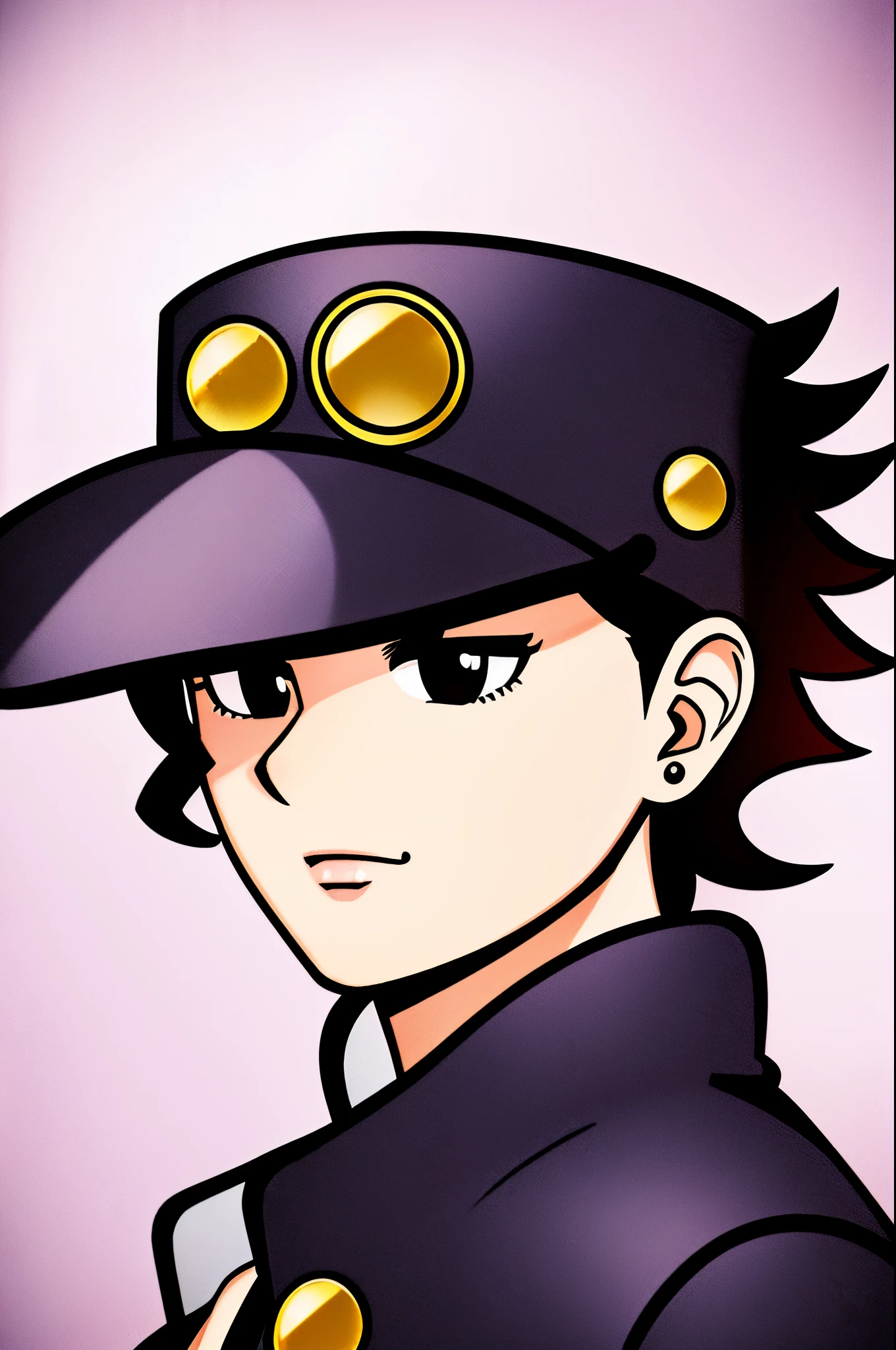 High Quality, Masterpiece, simple background, full body, black eyes, solid oval eyes, outline sprite kujo jotaro 