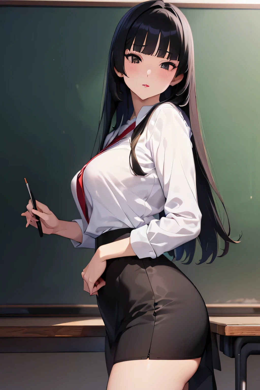 (masterpiece), highest quality, (sharp details), 4k, expressive eyes, SHARP detail expressive eyes, (sharp detailsパーフェクトフェイス), (((female teacher))), (((sex education))), deep cleavage, ( bearing hips), mature woman, ((female teacher clothes)), (((lots of writing on the blackboard)), shirt, mini skirt, student, (mature woman), open your mouth, black hair, black eyes,(drawings of (anatomical diagram)), (short pencil skirt), (lipstick), ((panty peeping)), view from the front, (view from below), ((teacher and student)),