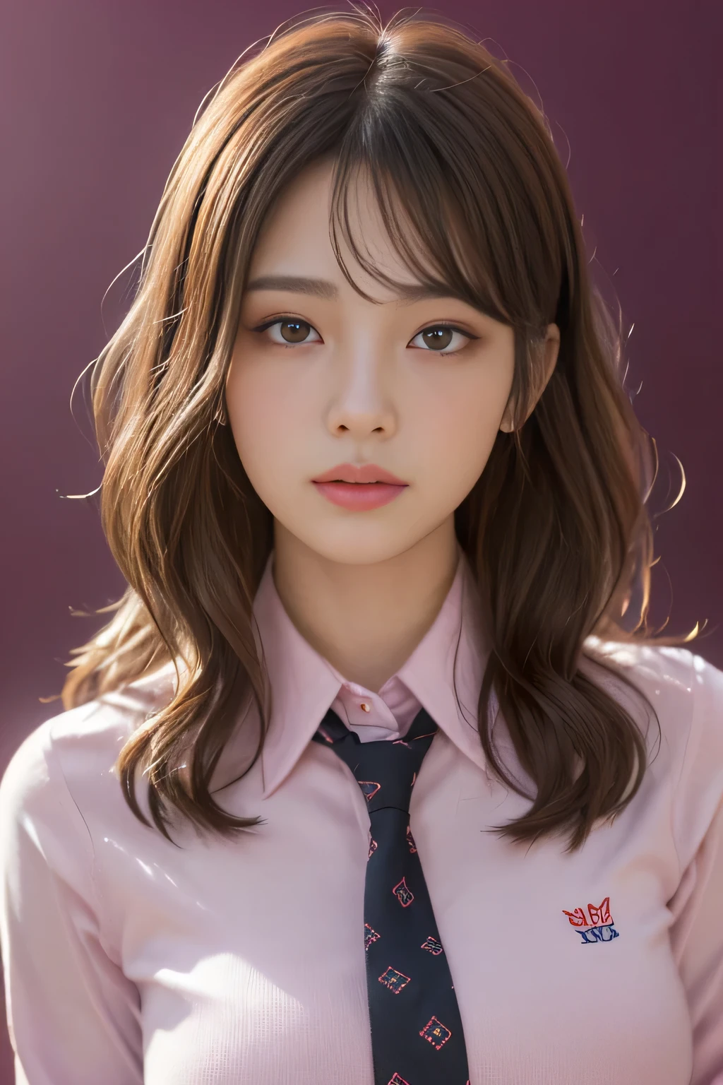 (1 girl:1.3), break, half body shot, Japanese, 17 year old supermodel, Chubby body type, Plump, high school girl, (From the side), (highest quality:1.4), 32K resolution, (realistic:1.5), (Super realistic:1.5), High resolution 32k UHD, (masterpiece:1.2)), (Improvement of quality:1.4), (very beautiful facial details), (Highest quality realistic skin texture:1.4), (perfect anatomy:1.2), (Are standing:1.37), break, Raise the hand, (((school uniform, patterned ribbon tie, pink collared long sleeve shirt:1.15))), red plaid pleated skirt,  break, Do not emphasize the top of the bust, ((In the classroom:1.15)), precise fingers, Super detailed, symmetrical eyes, view audience,natural makeup, ((A good eye for quality:1.2)), (tired, sleepy and satisfied:0.0), (fine lips:1.33), (fine nose:1.2), ((Physically Based Rendering of the Background:1.37)), crooked:1.2, big breasts), (heavy chest:1.1, Plump lower body), brown hair, (wavy hair:1.37), anxious face, Gentle light hits your face and body。, epic and emotional movie lighting