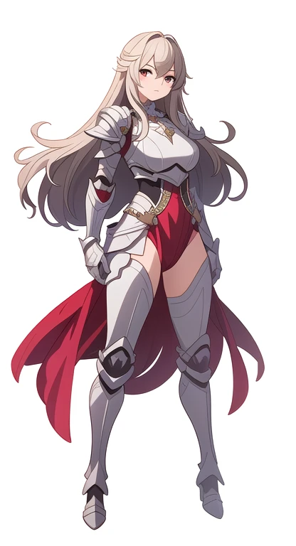 (((Best Quality))) , ((full body)), female, reference sheet, solo, (white background), gloves, leotard, armored dress, waist armor, loincloth, pelvic curtain,