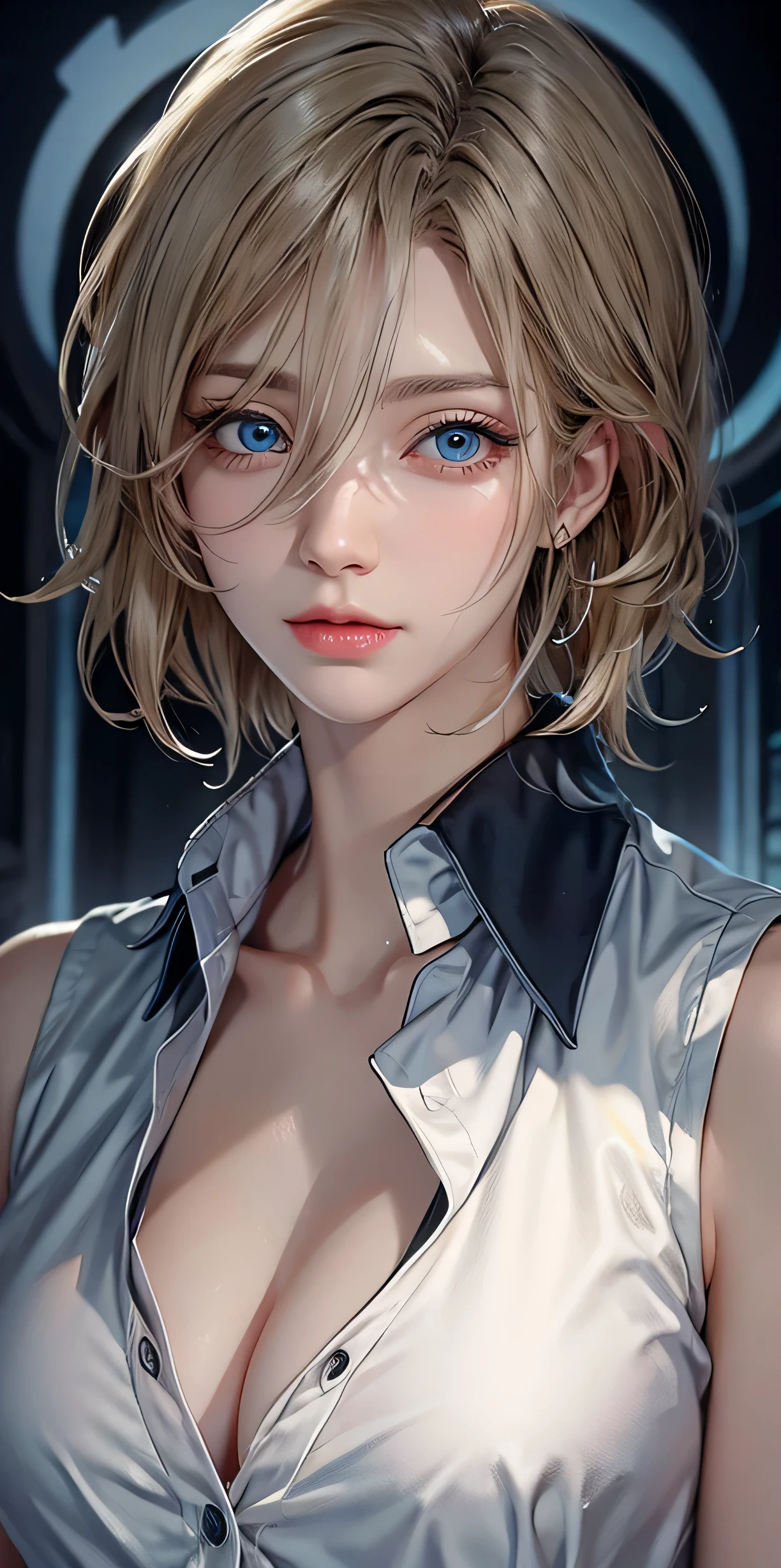 portrait, realistic, elegant mature woman, blue eyes, blonde hair, 4K resolution, Super detailed CG, Beautiful CG, soft light