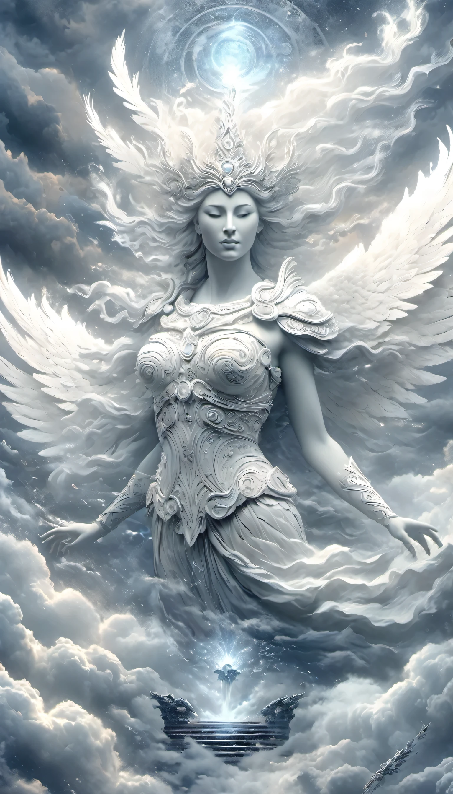 Blue Themed Flying Angel, nsfw, silver armour, sphinx in the background, counterspells