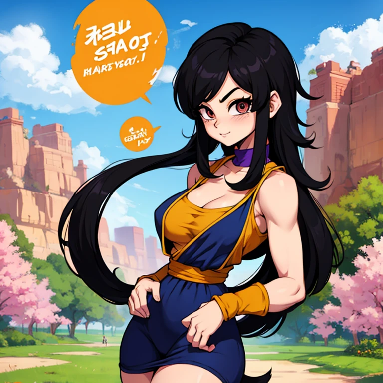Dragon Ball、very cute girl、Saiyan、chest、perfect style、black long hair、monkey tail