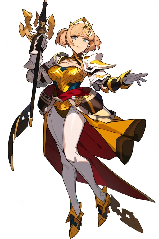 (((8k,Best Quality)),((white background)), Masterpiece, girl, holding sword, gauntlet, full body, (cropped shoulders), ((highleg leotard)), solo, ((gauntlets)), ((greaves)), loincloth, bare shoulders, belt pouch, long puffy sleeves,
