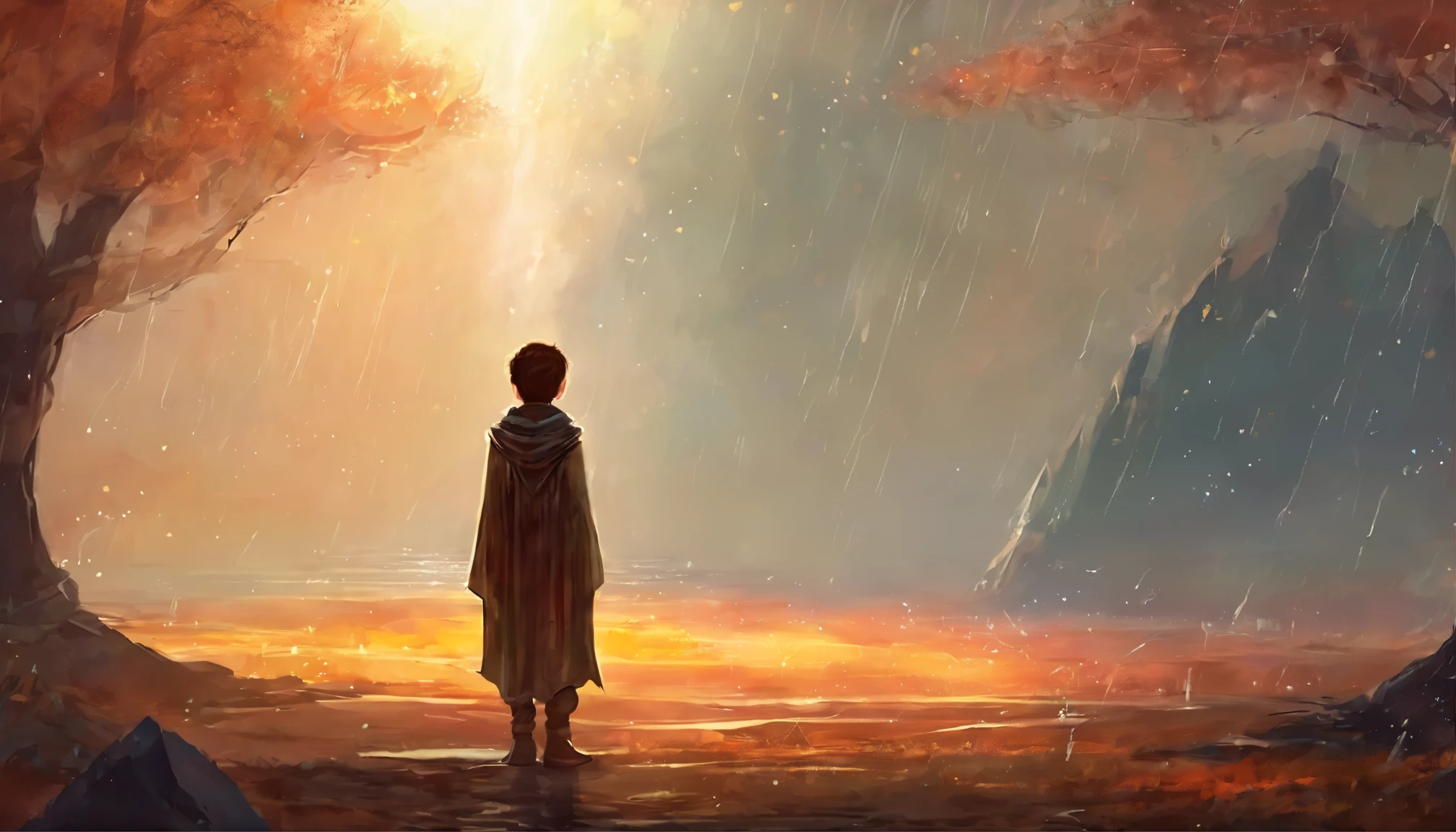 A male sad, broken heart, rain
