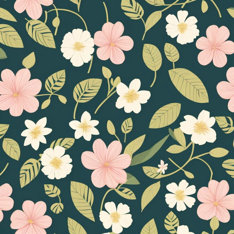 flat illustration, size 16:9, spring flowers with leaves, White background, Towel fabric design