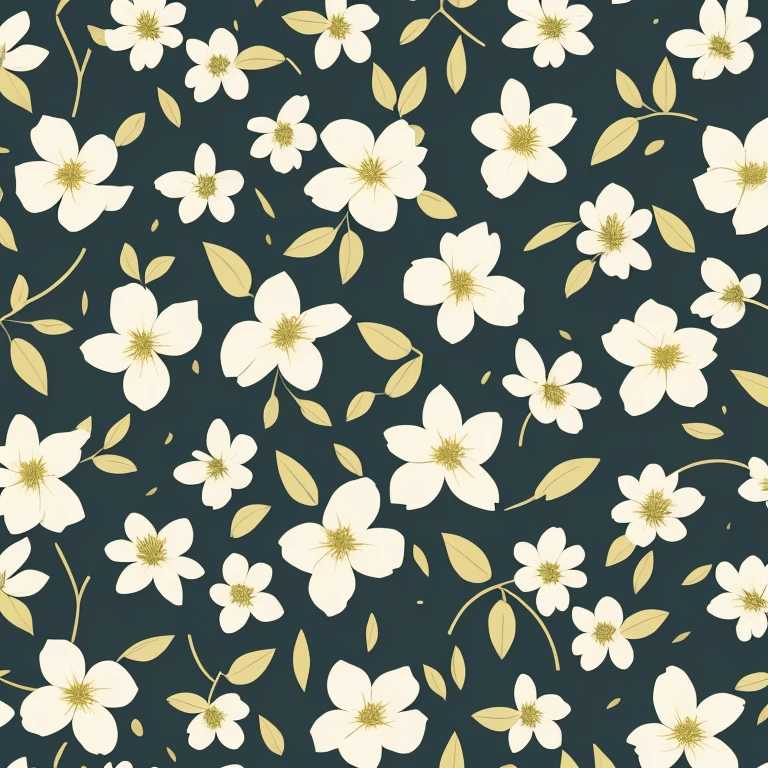flat illustration, size 16:9, spring flowers with leaves, White background, Towel fabric design  