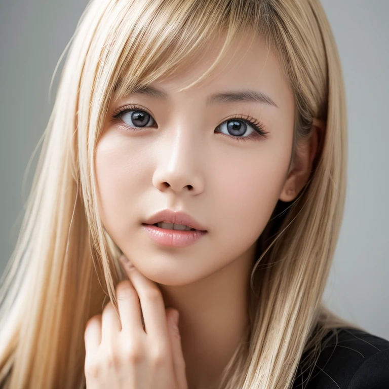 Asian girl with blond hair and light grey eyes