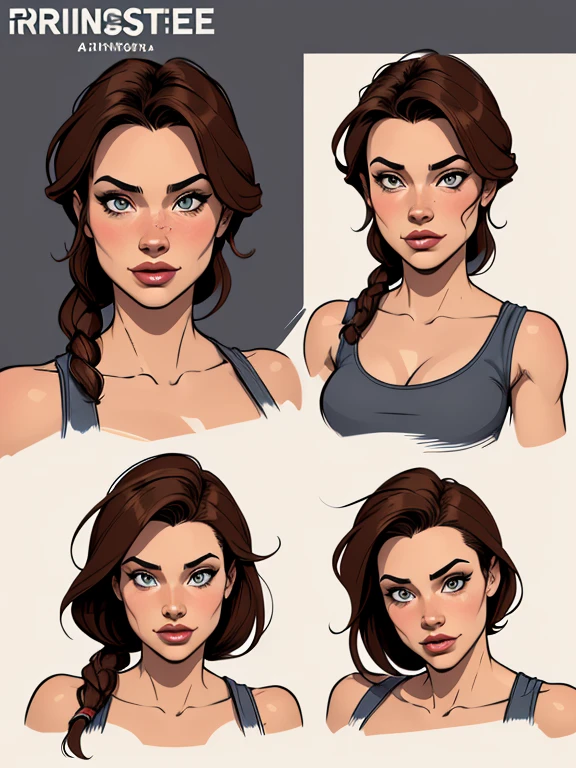 Turnaround sheet Personagem Lara croft imagem de corpo inteiro desenho animado de uma mulher .cartoon style illustration, estilo de arte dos desenhos animados, estilo de arte dos desenhos animados, digital illustration style, design de personagens altamente detalhado, arte digital detalhada fofa, City fan art, Design de personagens de retrato, beautiful digital illustration, retrato de alta qualidade, Arte em quadrinhos, mulher jovem. expression of sexual desire