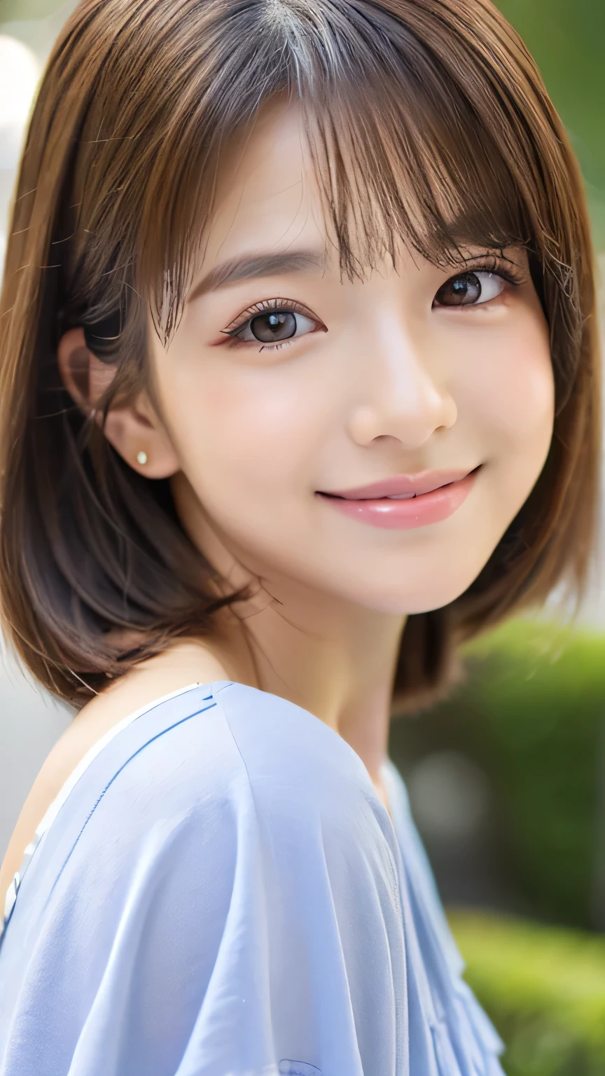 cute 21 year old japanese、city、shopping、super detail face、pay attention to details、double eyelid、beautiful thin nose、sharp focus:1.2、Beautiful woman:1.4、(light brown hair,short hair、),pure white skin、highest quality、masterpiece、ultra high resolution、(Photoreal:1.4)、Highly detailed and professional lighting、nice smile、show your whole body、cute spring clothes、