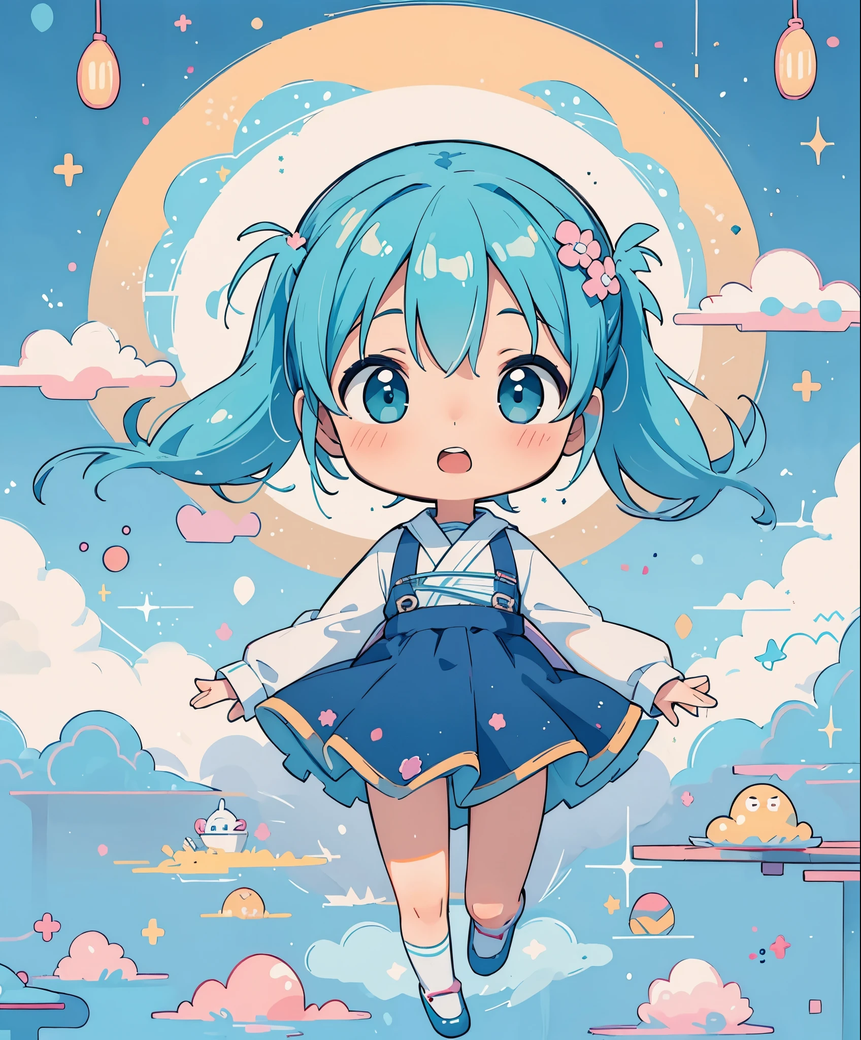 (masterpiece、highest quality、highest quality、official art、beautiful beautiful:1.2)、(1 girl:1.3)Hatsune Miku、twin tails,big breasts,満月を背景に月明かりの下で自転車に乗るanime girl, anime moe art style, mikudayo, Chibi anime girl, chibi girl, anime chibi, watercolor nendoroid, cute animeの女の子, (anime girl), chibi art, cute art style, Anime visuals of cute girls, Chibi Anime, pixiv, cute anime, starry sky!!