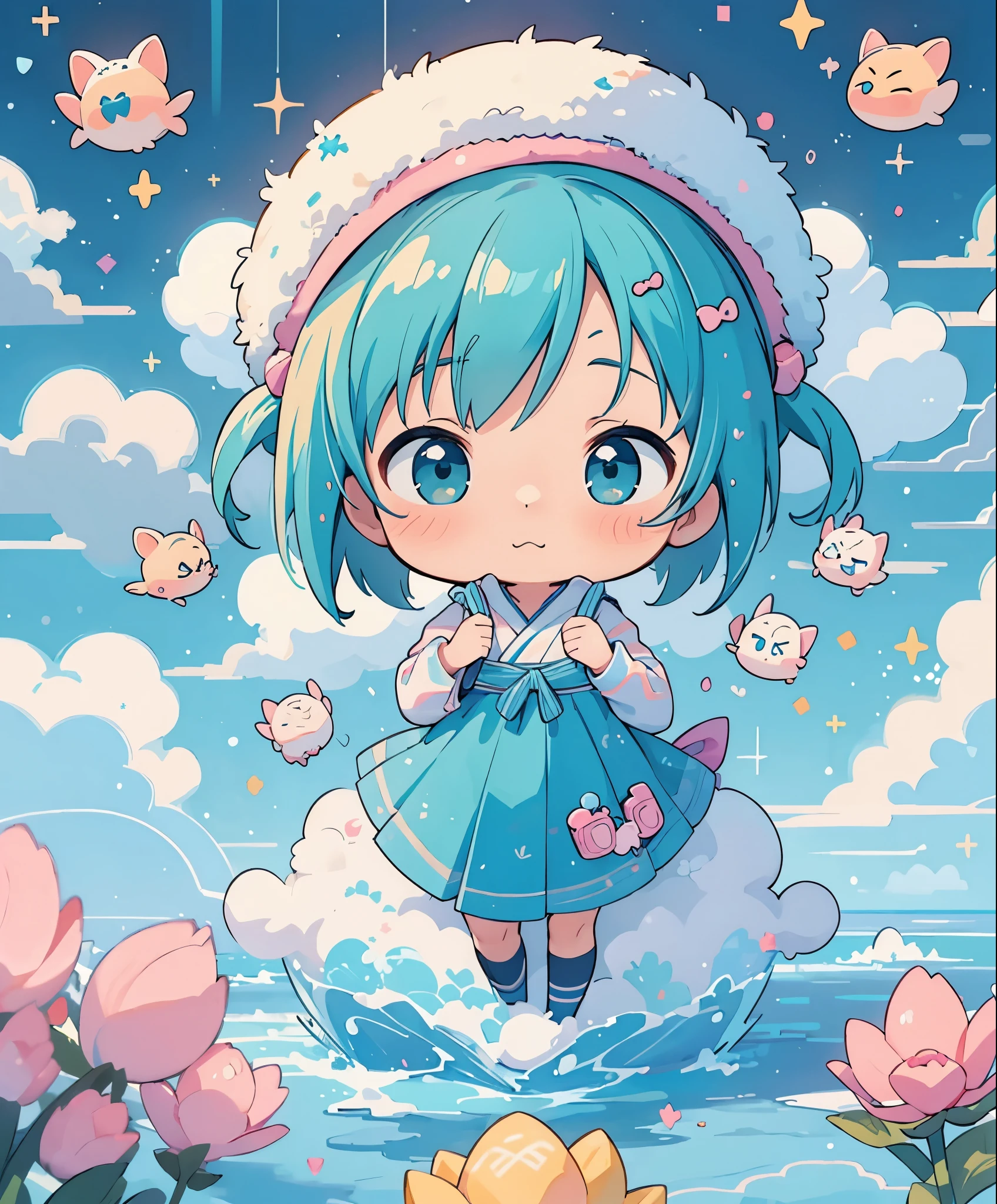 (masterpiece、highest quality、highest quality、official art、beautiful beautiful:1.2)、(1 girl:1.3)Hatsune Miku、twin tails,big breasts,満月を背景に月明かりの下で自転車に乗るanime girl, anime moe art style, mikudayo, Chibi anime girl, chibi girl, anime chibi, watercolor nendoroid, cute animeの女の子, (anime girl), chibi art, cute art style, Anime visuals of cute girls, Chibi Anime, pixiv, cute anime, starry sky!!