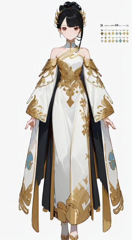 ((masterpiece)),(((Best quality))), (full-length character), (character sheet), 1 girl, standing upright, clear facial features,Simple line design,Transparent background,(tmasterpiece,top quality,Best quality, clear facial features,beautiful eyes,Beautiful face), (simple background, White background: 1.3), black hair, golden eyes,