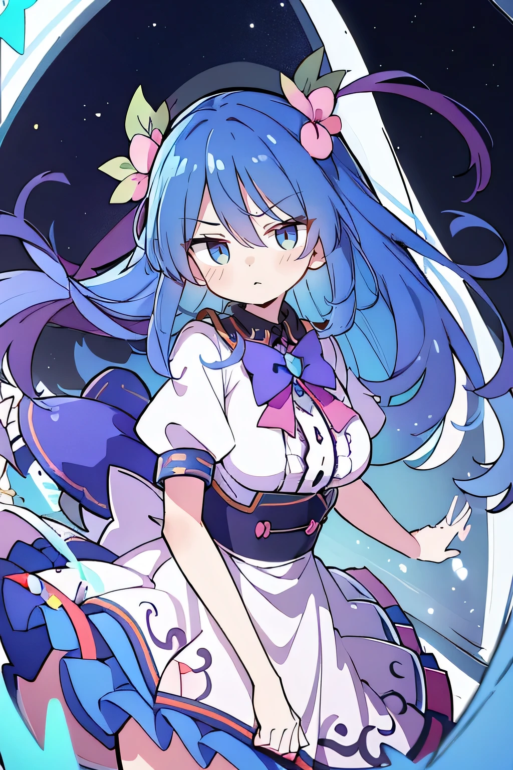 (masterpiece),best quality, expressive eyes, perfect face, 1girl,
Big breasts, H cup, Good breasts, Put your hands on your waist,fair, Gorgeous,Japanese cartoons,girl,lola,Hina Angel, blue hair, blue haired,tent , tent chest, tent breast, floating clothes,starry sky,