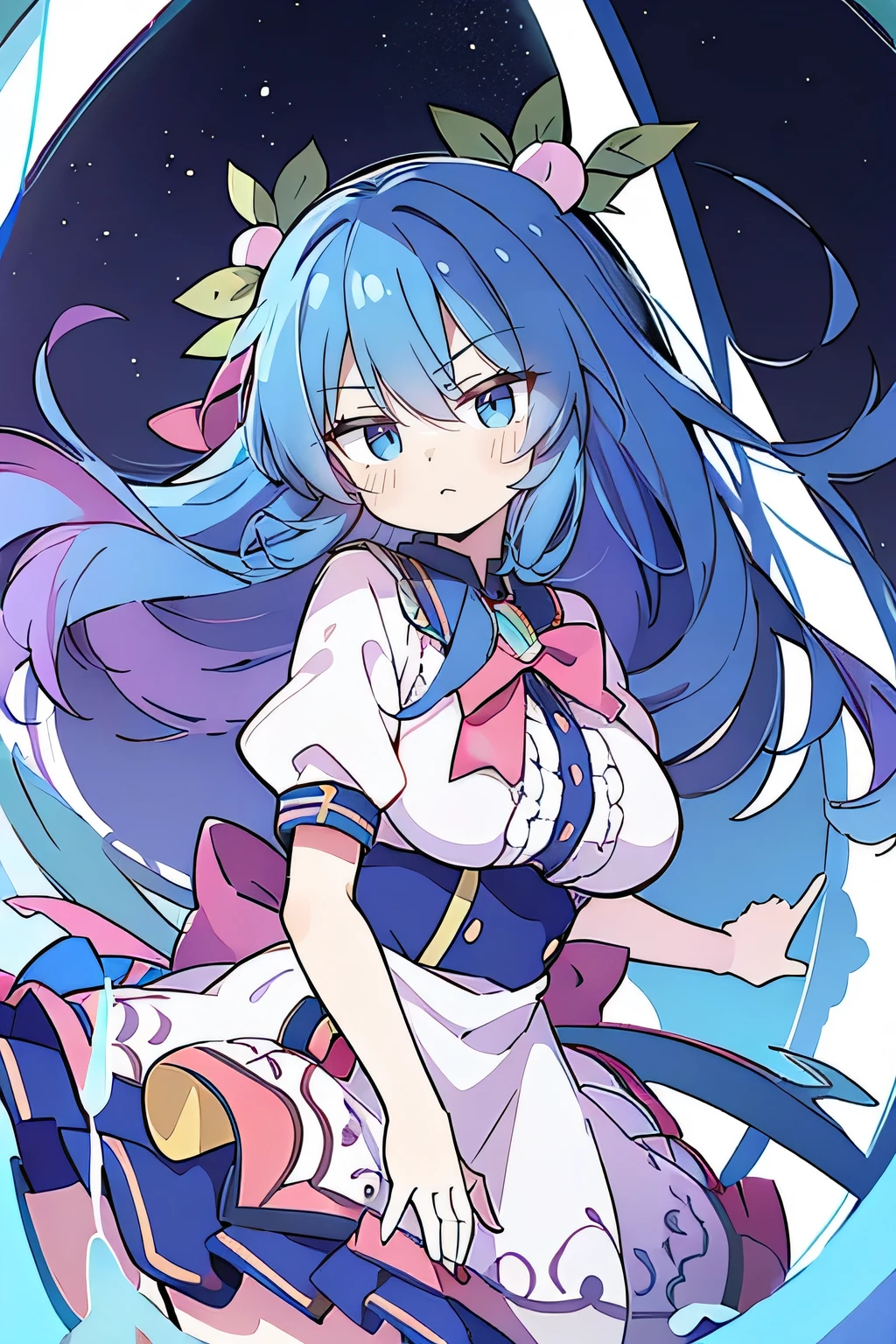 (masterpiece),best quality, expressive eyes, perfect face, 1girl,
Big breasts, H cup, Good breasts, Put your hands on your waist,fair, Gorgeous,Japanese cartoons,girl,lola,Hina Angel, blue hair, blue haired,tent , tent chest, tent breast, floating clothes,starry sky,