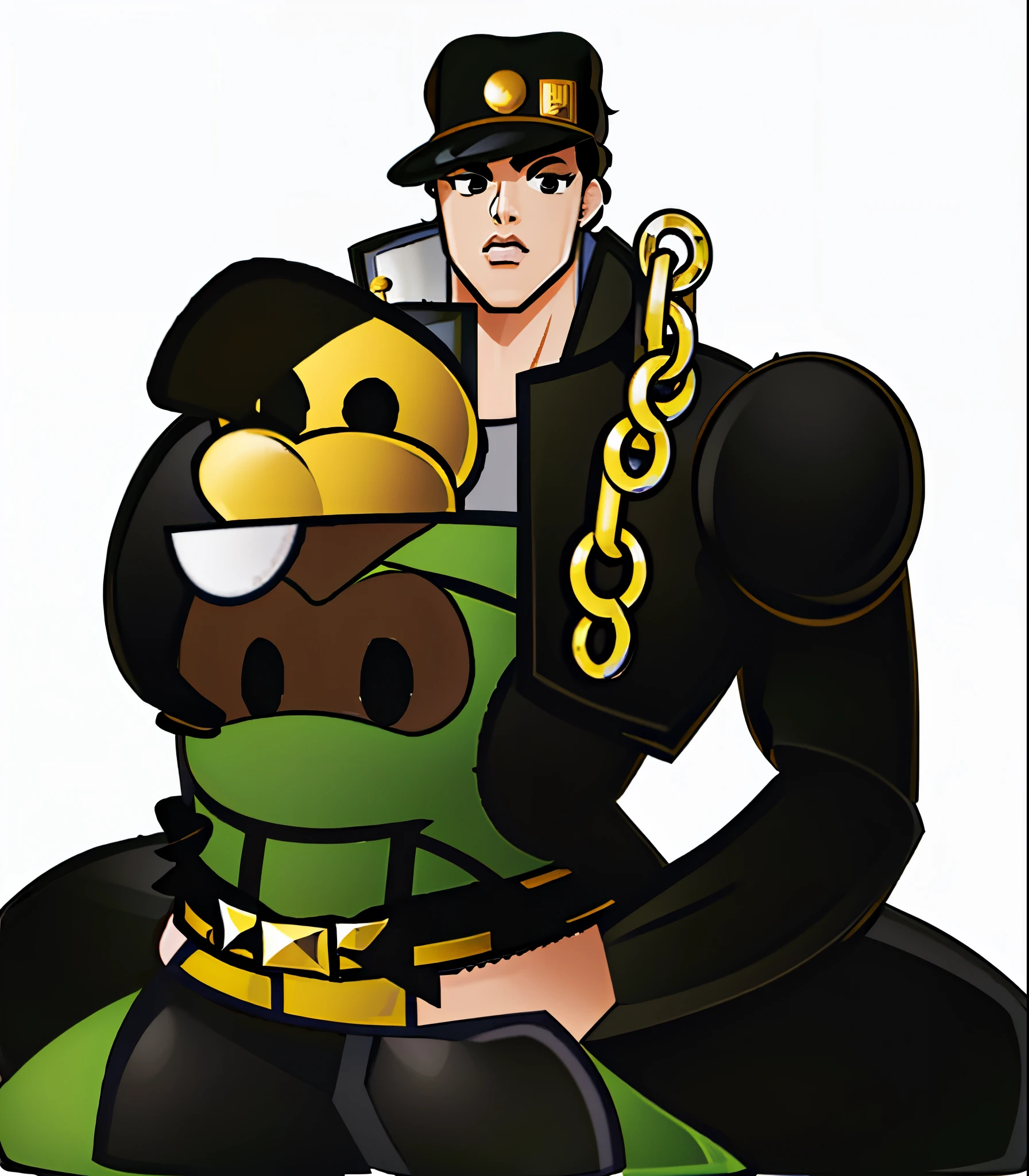 High Quality, Masterpiece, simple background, full body, black eyes, solid oval eyes, outline sprite kujo jotaro