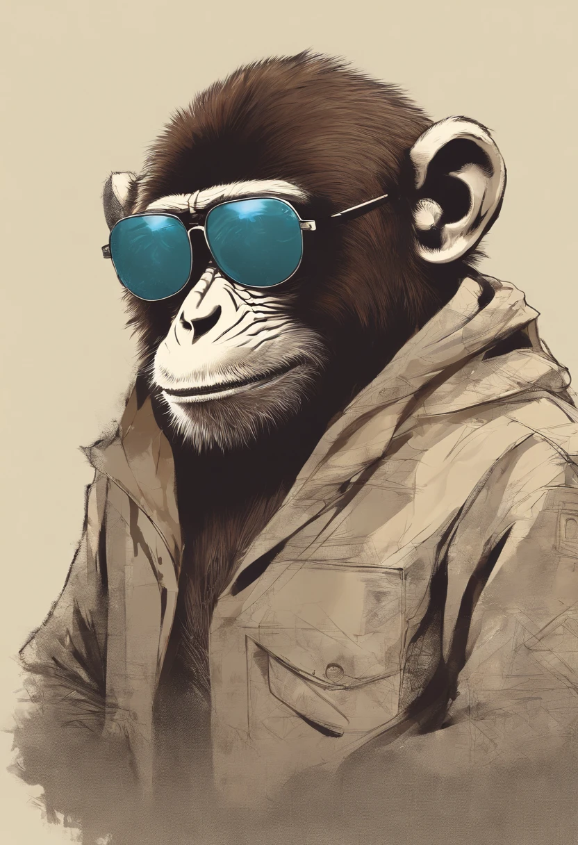 Desenho de um macaco fumando, with sunglasses, edinheiro