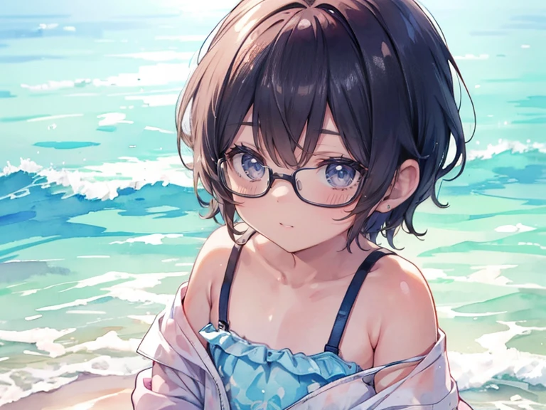 score_9, score_8_up, score_7_up, source_anime, best quality, masterpiece, official art, absurdres, highres, ultra-detailed,waifu2x,Collection: Slice of Life,break,1girl, very short hair,pixie cut, long bangs, glasses, small breasts, thighs, sweat, open mouth, outdoors, summer, break,(clear line illustration:1.2),very high resolution, very aesthetic, super detailed skin, Best sexual lighting powered by famous artist, 8k,cute picture,beauty illustration,photoshop_(medium),,(Detailed Lighting),best anime 8k konachan wallpaper, pixiv contest winner,