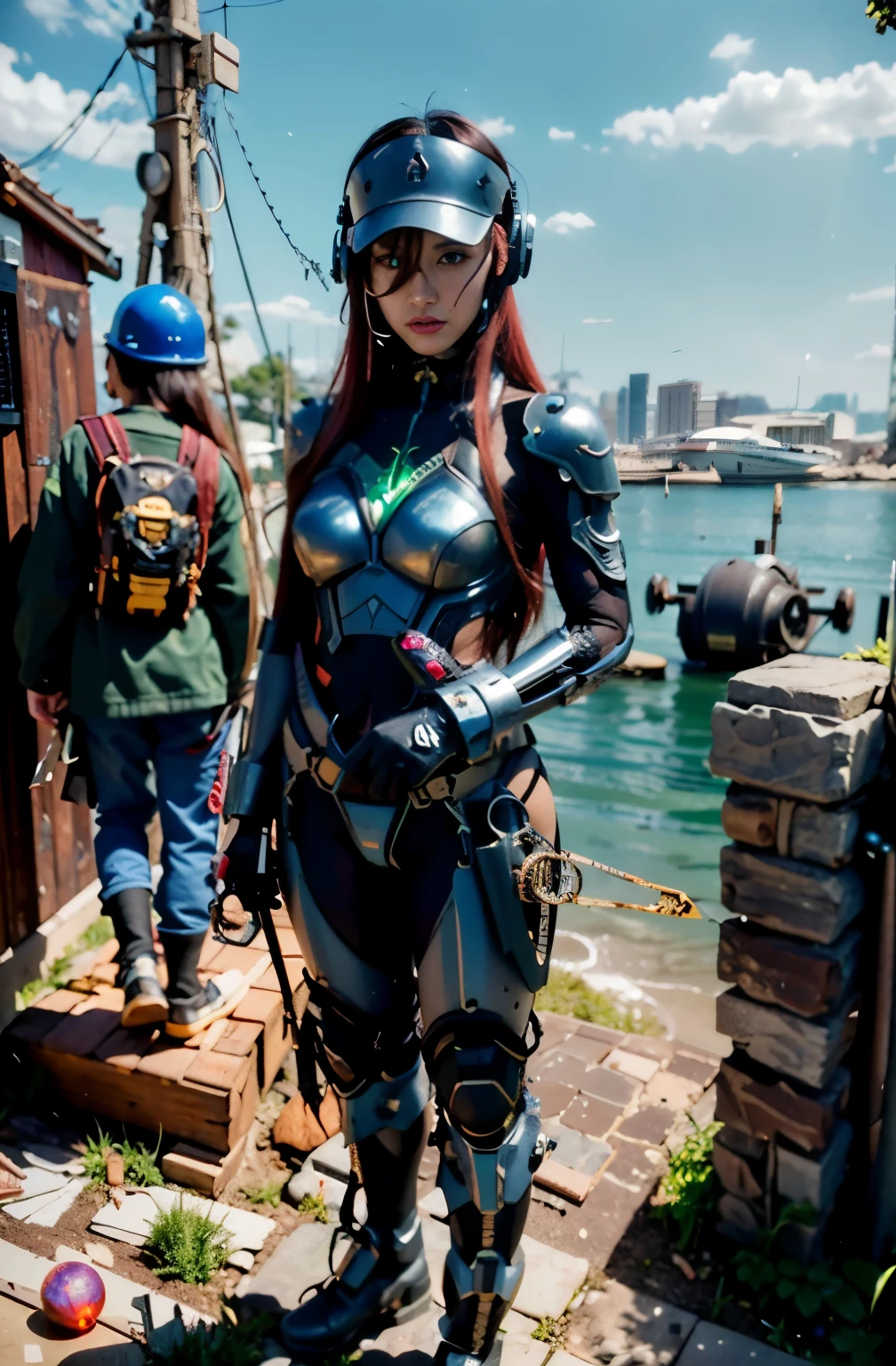 (top-quality:1.2, masterpiece)、ultra high resolution、extremely ultra surrealism, (Photorealsitic:1.4)、Raw photo、(Steampunk Battle Cyborg fallen angel)、large wings made of metal、black porcelain body、red hair、glowy skin、1 Cyborg girl、(mechanical frame:1.3)japanese, extremely cute face, ((super realistic details))、portrait、globalillumination、Shadow、octan render、8K、ultrasharp、character edge light、Details of complex ornaments、Acrylic Clear Cover、Sumerian details、Hydraulic cylinder、Small LED lamp、highly intricate detail、Realistic light、a purple eye、radiant eyes、Facing the camera、neon details、cowboy shot、Futuristic headgear、About Cyberpunk