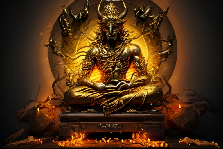 A golden aura came from a demon who was meditating.