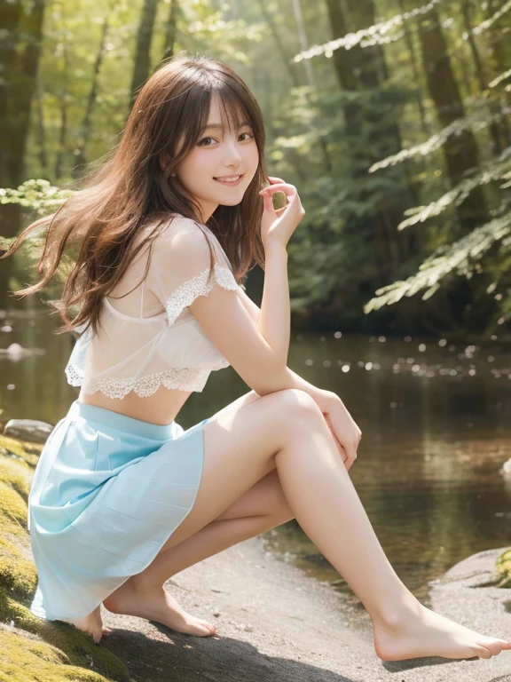 Best Quality,masuter piece,超A high resolution,(photographrealistic),Cute Girl,Sexy Pose,8K,NFSW,Raw photo,A cute Japanese woman,Smile,up of face、Longhaire、curls、a blond、full of sweat、Brown-skinned、Blonde hair、camp、bonfire、Tank Tops、campsite、camp、Sleeping in a hammock、