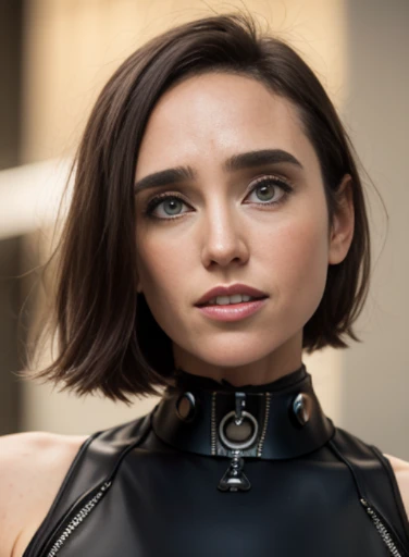 Jennifer Connelly, pele limpa (Closeup) Olhando para o Viewer (LikenessHelpbyShurik3:1) Neste close-up cativante, A woman with short hair and cybernetic enhancements exudes a fierce and enigmatic presence. (melhor qualidade: 1.3) Sua afiada, Penetrating gaze holds a hint of vulnerability, reflecting a complex blend of human emotion and machine-like precision. The metallic elements perfectly integrated into its face add an air of mystery and technological advancement. (circunstanciado: 1.2) O cabelo curto emoldura seu rosto com um estilo ousado e ousado, enfatizando ainda mais sua natureza forte e independente. Each strand seems to radiate a sense of determination and resilience. (Estilo de cabelo: 1.3) His expression carries a mixture of strength and compassion, como se ela tivesse experimentado tanto a dureza da batalha quanto a beleza da humanidade. The faint glow of his cybernetic enhancements casts a soft glow on his features, Adding an ethereal quality to your appearance. (brilho sutil: 1.4)