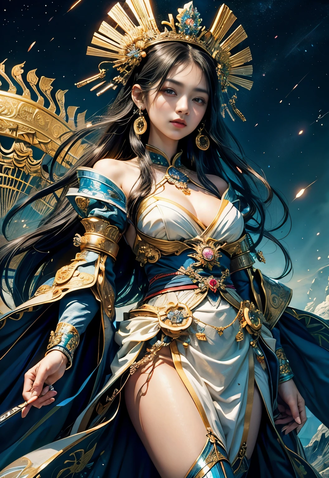 (highest qualityの, highest quality, Queen, beautiful and aesthetic:1.2), (1 female), Highly detailed dynamic gaze,(fractal art:1.3),I'日本の着物を着ているI,best details, she has straight black hair and black eyes