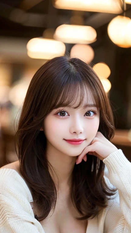 table top, highest quality, shape, Super detailed, finely, High resolution, 8k wallpaper, 完璧なダイナミックな構shape, beautiful and detailed eyes, elegant winter clothes,medium hair,small breasts natural color lip, bold sexy pose,smile、20 year old girl、cute、sexy looking at camera,night,Beautiful and dense face,elegant face,perfect and beautiful face,Slim your face and body,spread your arms wide、background blur