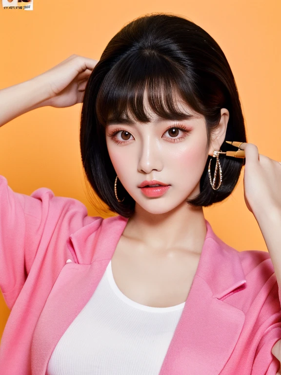 best quality，masterpiece，High resolution，HD，super clear face，a beauty，Korean female model，18 years old，retro makeup，retro outfit，Nostalgia，full-body shot