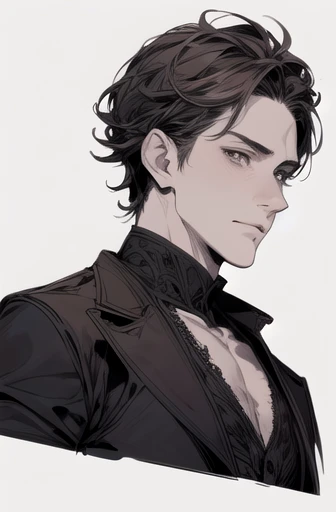 harf body,Handsome man,mature male,facial muscle,man、(masterpiece, highest quality, official art:1.2), (flat color:1.5),(colorful),1 man,alone, white background, ,(2D:1.5) ,Adam&#39;s apple,larynx,sharp nose,