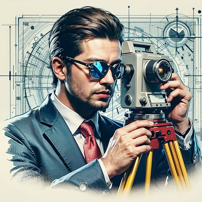 a man in a suit holding a camera, proffesional illustration, professional illustration, in style of digital illustration, digital illustration