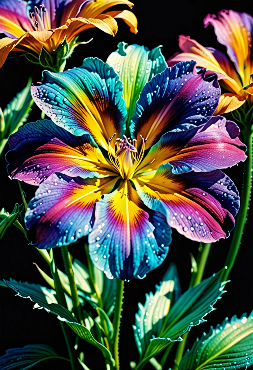 fatastic nature, ultra realism, ultra detail, cibachrome, flower photography, photopainting, 90s, furrowed, vibrant holographic gradient