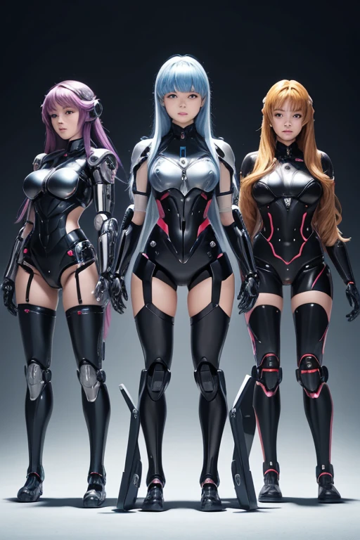 Many schoolgirls transformed into robots,
 whole body mechanics,　
 Only the faces of all of them remain human.,
 They all have different hair colors and hairstyles.,
 All of their bodies are mechanical and made of metal.,
 Everyone&#39;s whole body is mechanical and metallic, and they&#39;re all different colors.,
 Not all body shapes are the same,
 Everyone has different foot shapes,
 They all have height differences,
 The bodies bear little resemblance to each other,
 All standing together,
 Everyone smiles at the master,
 Group Selfie,
 full body shot,
 Looks like a whole body,
 nffsw,
 retina,
 table top, Accurate, anatomically correct, advanced details, highest quality, High resolution