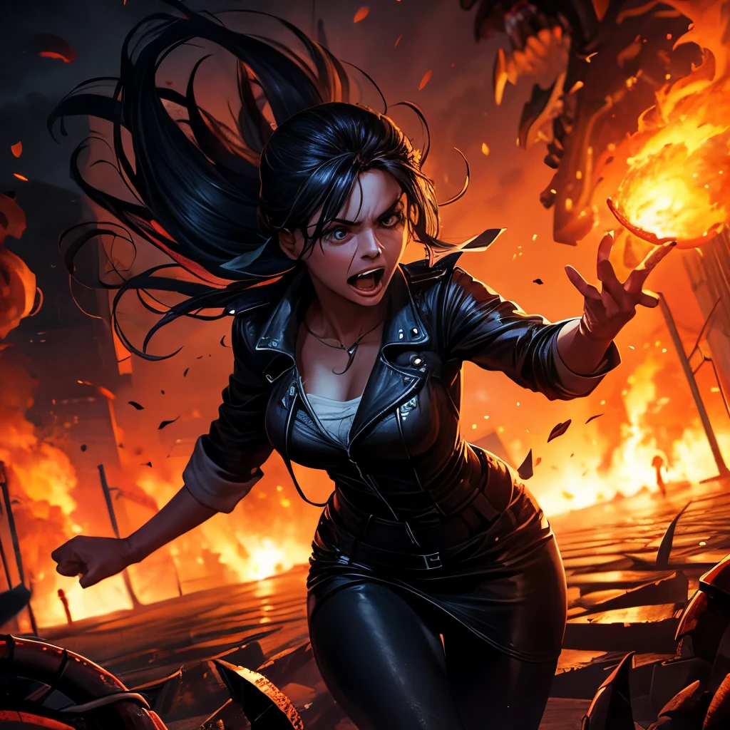 Lady running through the hell, scared
