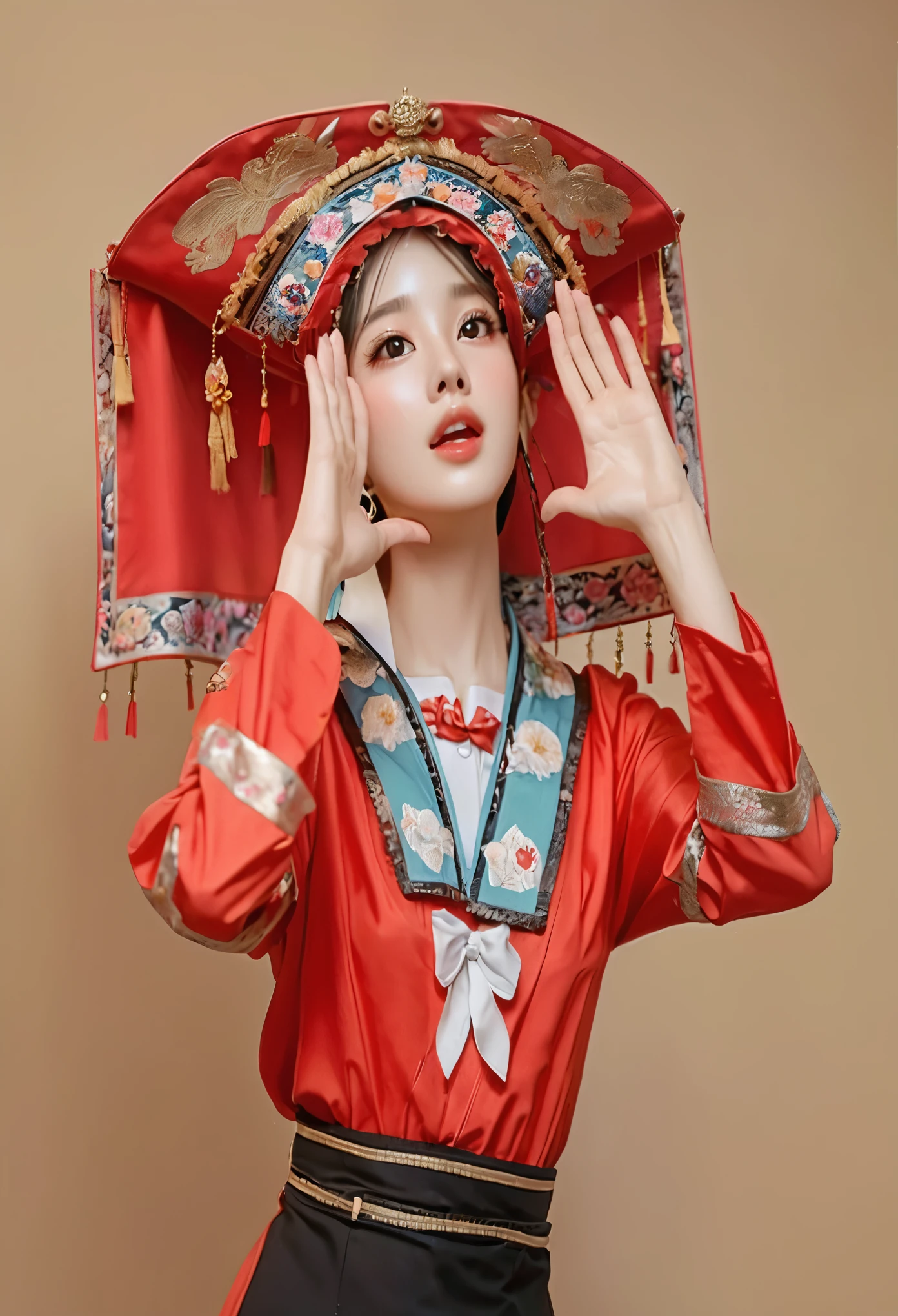 8620 (maitetsu),8620 (uniform),masterpiece, best quality, ultra-detailed, illustration,black dress,hat,looking back,:d,white background,((Eye highlights))