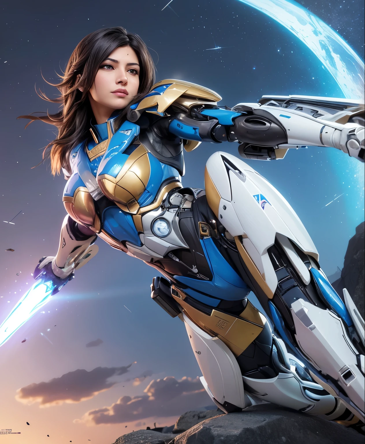 Super detailed, advanced details, high quality, 最high quality, High resolution, 1080p, hard disk,(pharah),(fareeha・amari),beautiful cyborg woman,Mecha cyborg girl,battle mode,Mecha body girl,She wears a futuristic mech