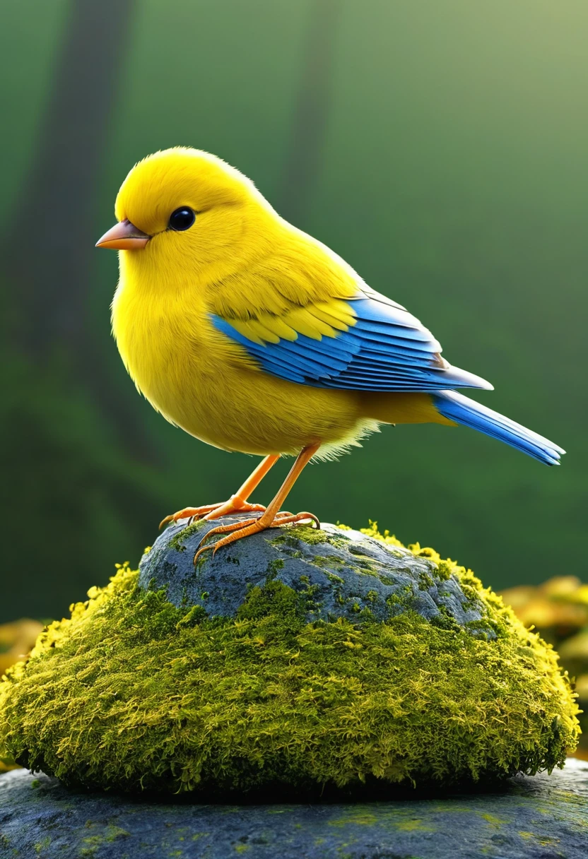 small, circle, A delicate bird, yellow in colour, with blue wings, He stands on a mossy stone, With the determined look of a Celtic hero, Under the misty sunrise., clarification, 3D, Cartoon,
High accuracy, High quality, Hinge, Masterpiece, Human development report, sharp,
[Looney Tunes style],[ Mid-flight style], 
BREAK
a result_9, a result_8_higher, a result_7_higher, a result_6_higher , surprising, Beautiful, Fascinating, amazing, with each, amazing,