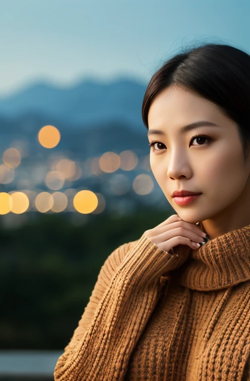 Portrait of a middle-aged Taiwanese woman, 40 years old, cute face, Slim, Tortitz, (big sagging:1.1), huge nipples, wear (Sexy sweater:1.2), Bokeh background, Simple background, (highly refined skin:1.0), (masterpiece:1.2) (lifelike:1.2) (Bokeh) (best quality) (intricate details) (8K) (high dynamic range) (analog film) (canon d5) (movie lighting) (sharp focus),short hair，wear高跟鞋 站在辦公室