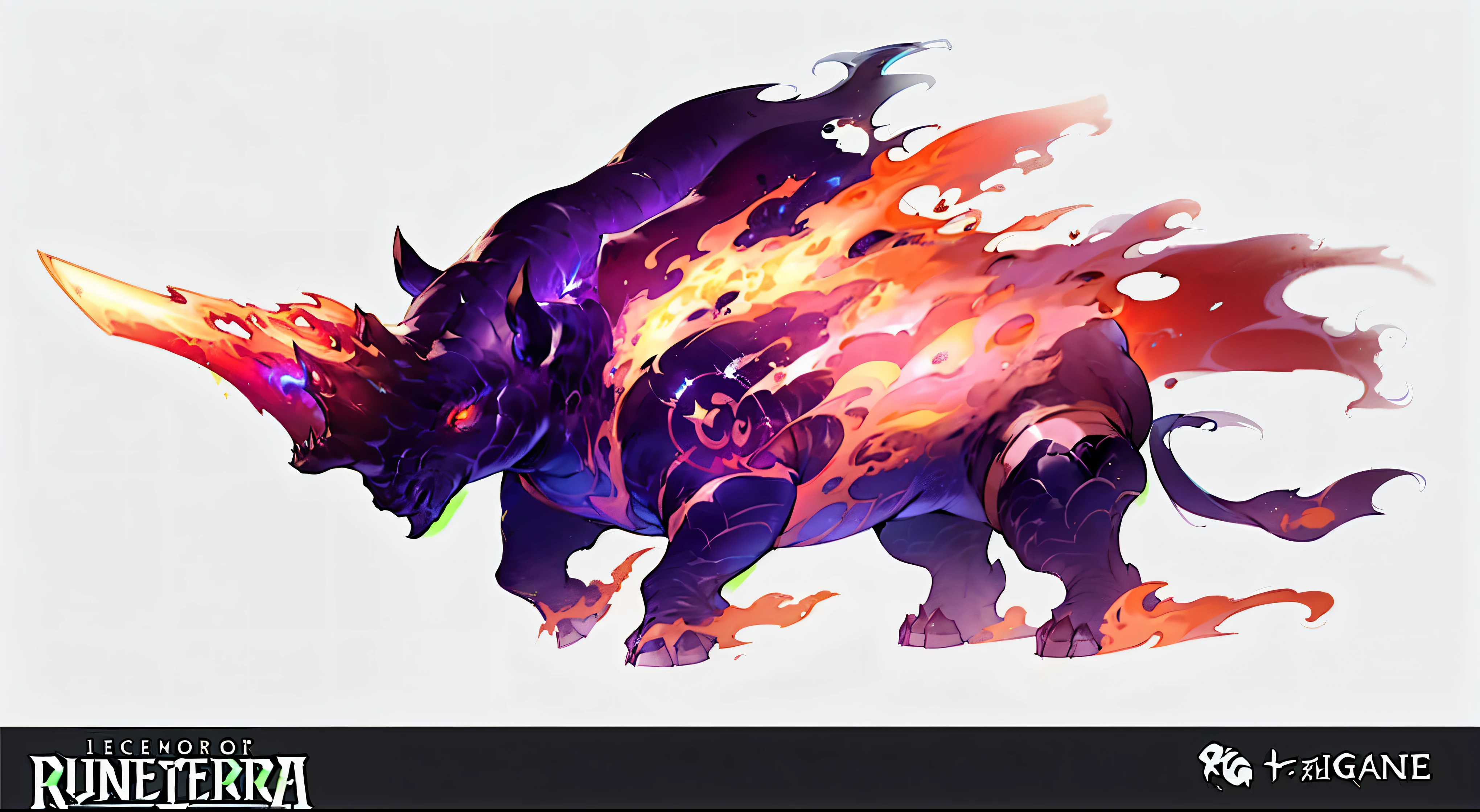 Close up of rhinoceros with fire and flames on its back, Dota 2 concept art, artifact dota2, mysterious concept art, Riot Games Concept Art, fantasy creature concept art, Depicted as game concept art, fantasy concept art, 8k high definition wallpaper jpeg artifact, 8k high definition wallpaper jpeg artifact, Balrog concept art